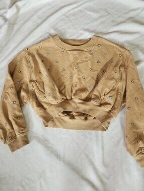 Madewell MWL Cropped Sweatshirt Floral Print Tan Pullover Cotton Blend Women's S